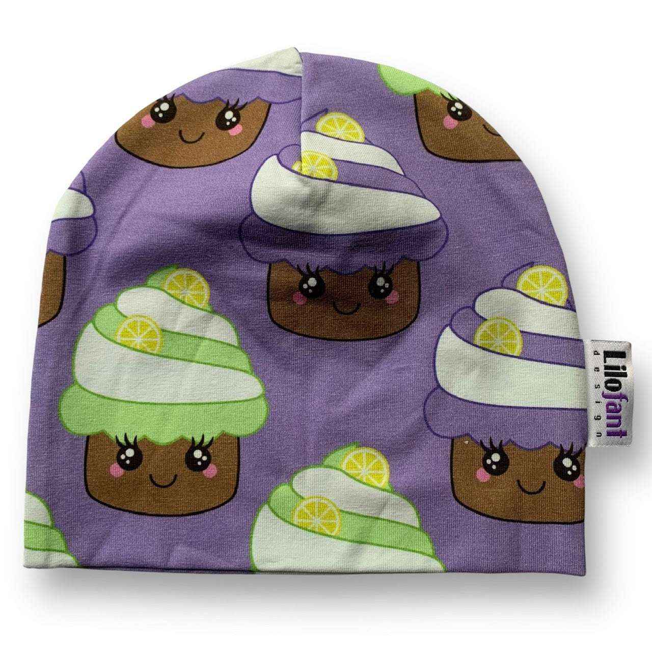Lila cupcake mössa