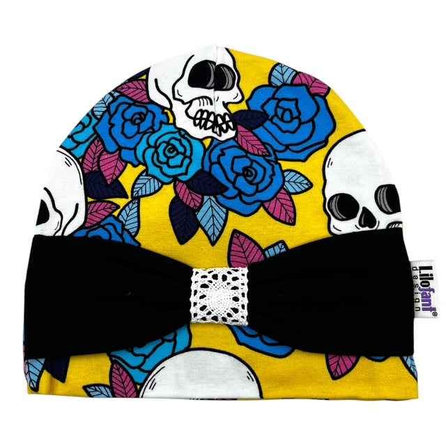 Gul döskalle mössa med rosett