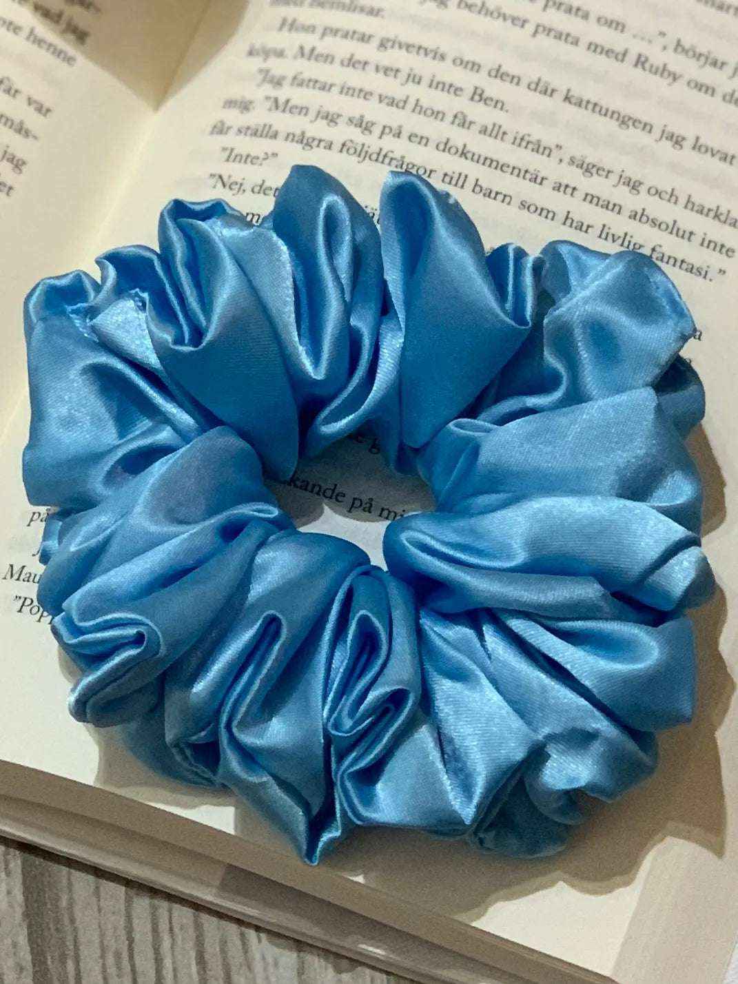 Aqua satin scrunchie