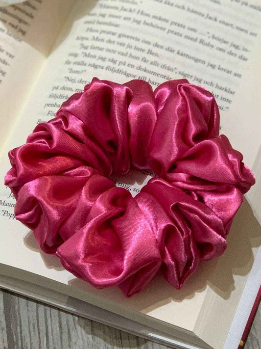 Cerise satin scrunchie