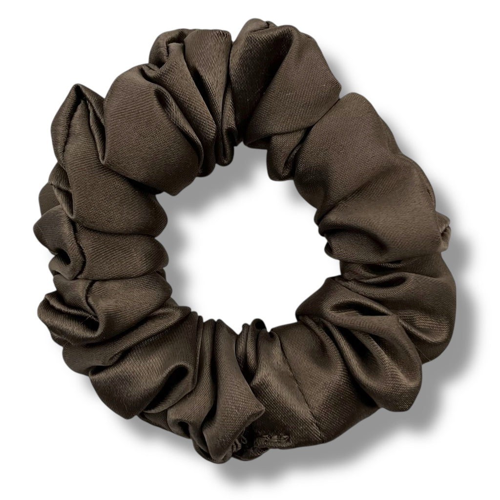 taupe mini satin scrunchie