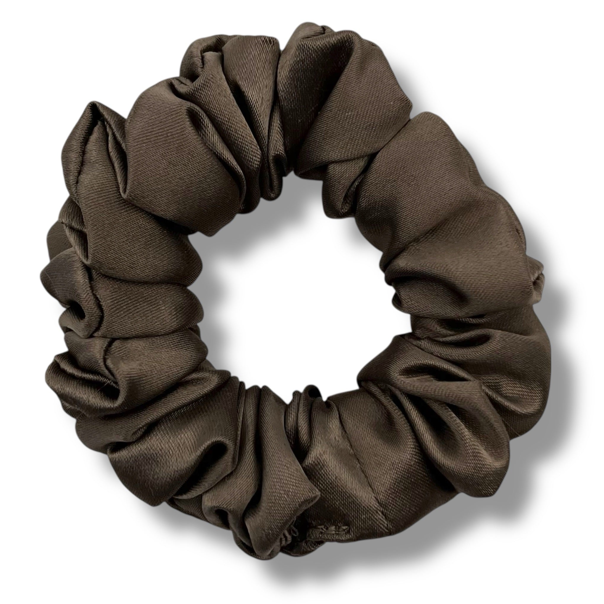 taupe mini satin scrunchie