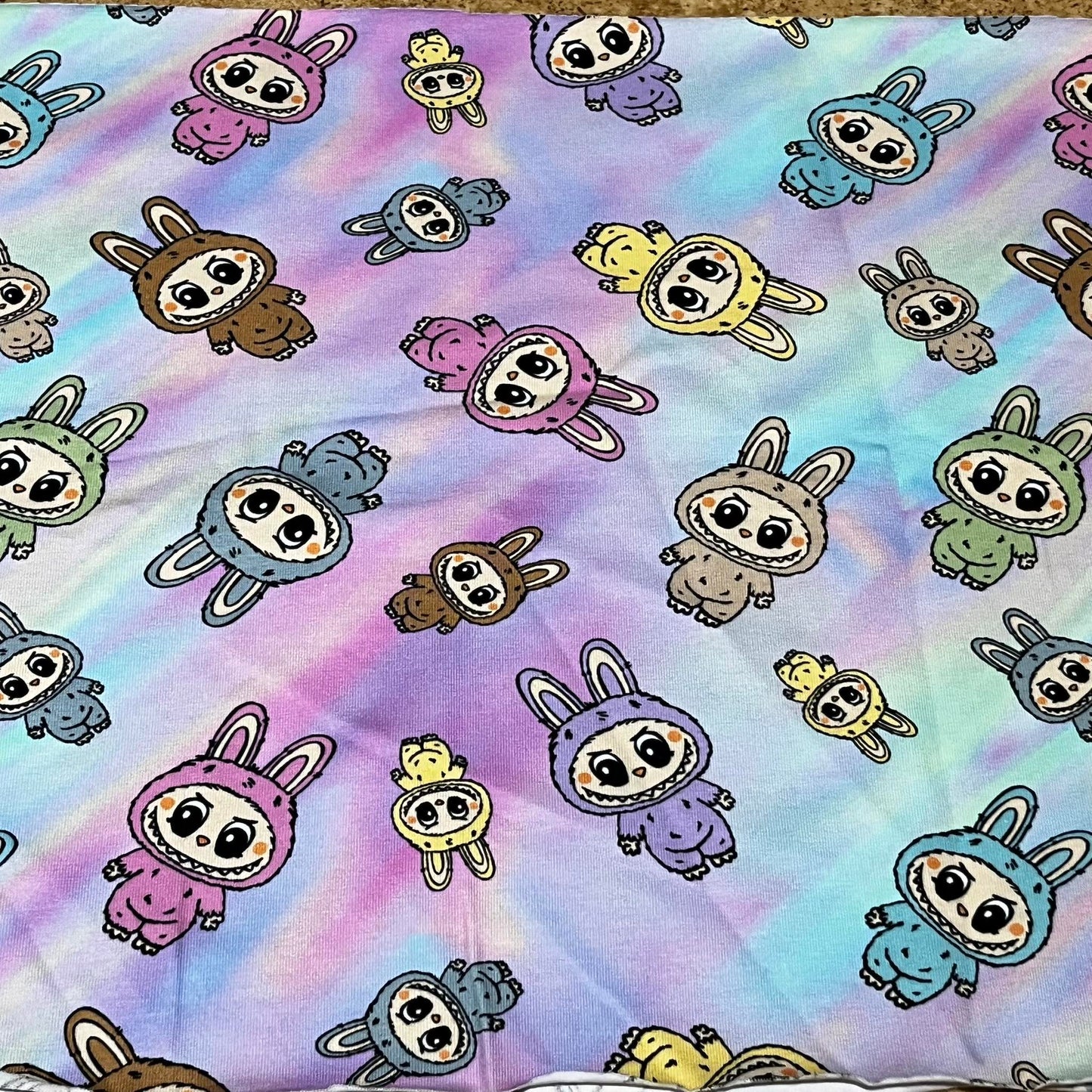 Rosa/blå monster jersey - 0,33 x 1,25 meter