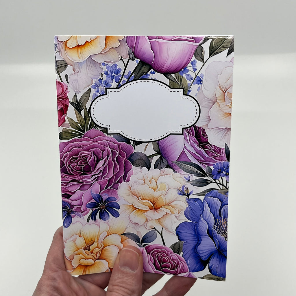 Lila blommor - anteckningsbok A5 - Lilofant Design