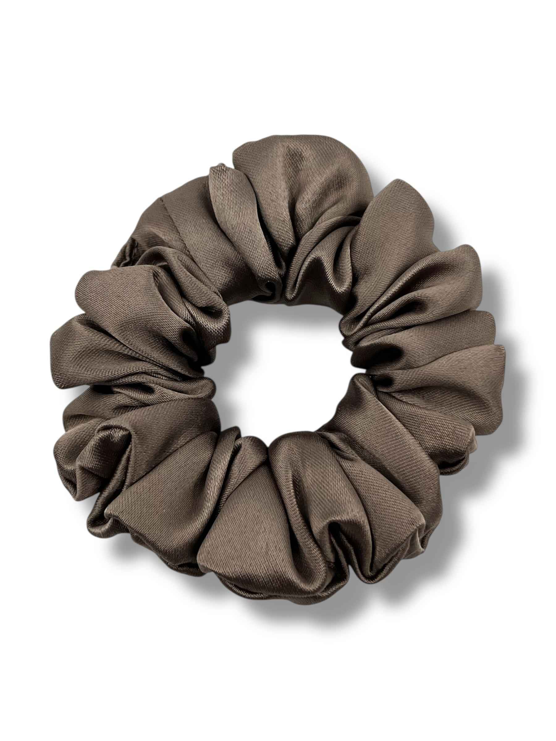 Taupe satin mini scrunchie