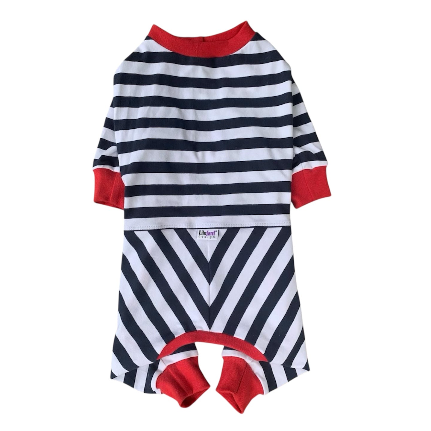 Blå/vit randig - hundpyjamas