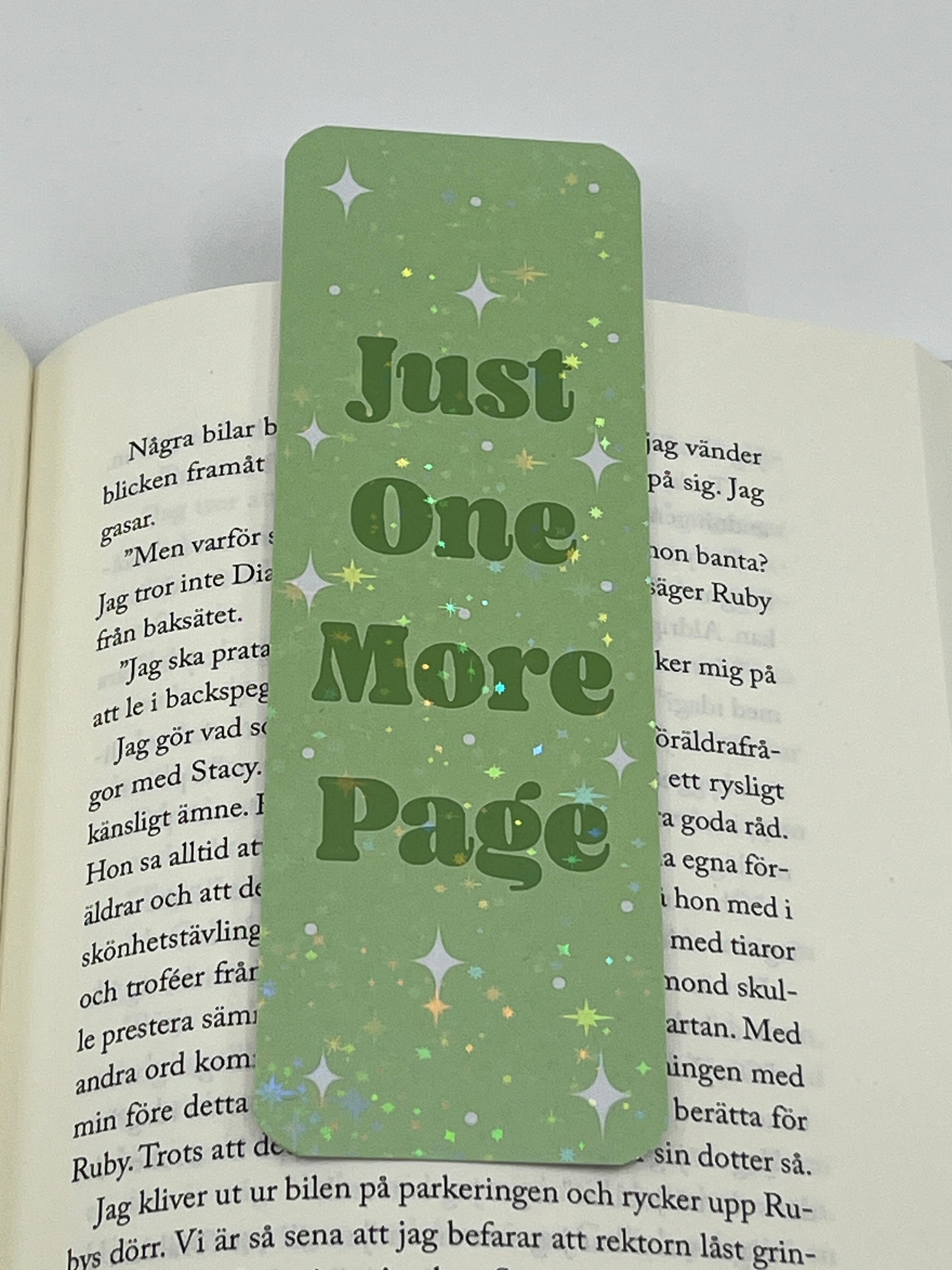 Grön just one more page bokmärke
