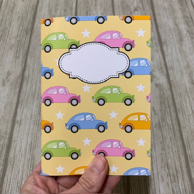 Gula bilar - anteckningsbok A5 - Lilofant Design