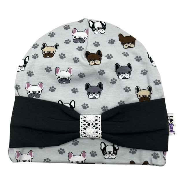 Grå hundar mössa med rosett