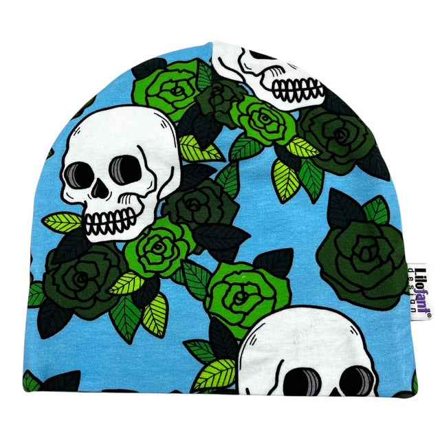 Blå döskalle mössa