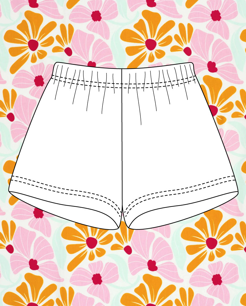 Orange/rosa blommor - pyjamasshorts (sys på beställning)