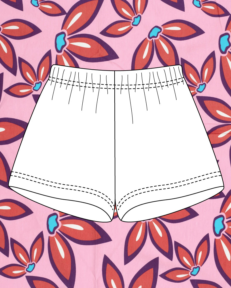 Rosa blommor - pyjamasshorts (sys på beställning)